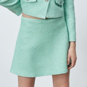 Zara Teal Tweed A-Line Mini Skirt